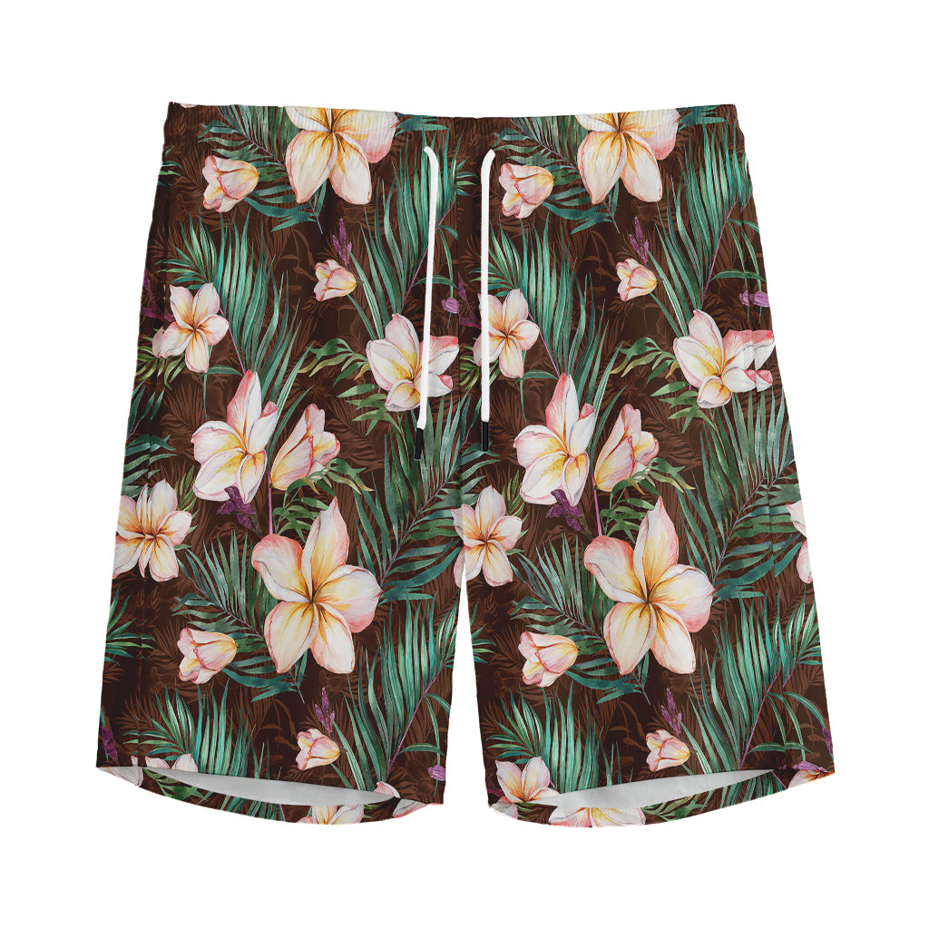 Tropical Frangipani Flower Print Men's Sports Shorts