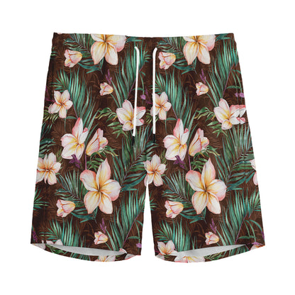 Tropical Frangipani Flower Print Men's Sports Shorts