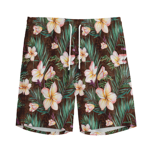 Tropical Frangipani Flower Print Men's Sports Shorts