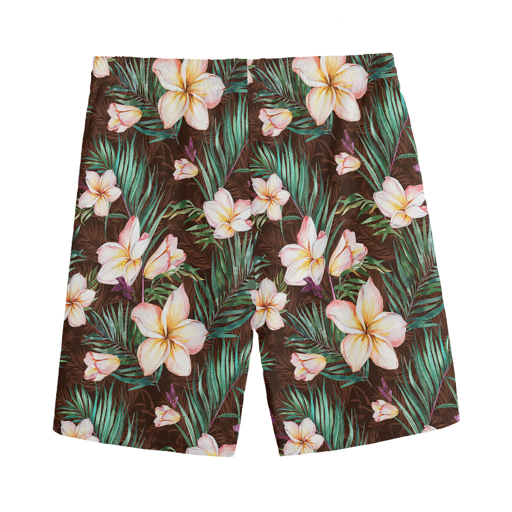 Tropical Frangipani Flower Print Men's Sports Shorts