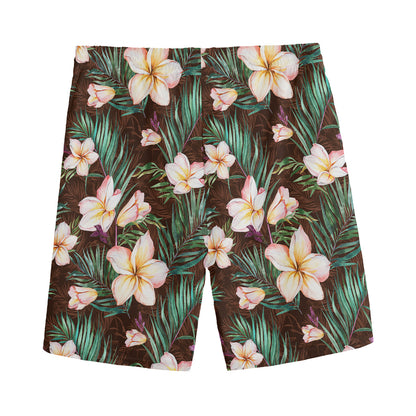 Tropical Frangipani Flower Print Men's Sports Shorts