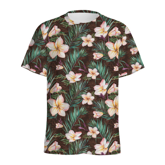 Tropical Frangipani Flower Print Men's Sports T-Shirt