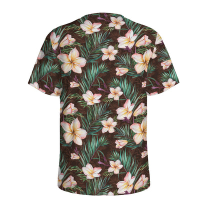 Tropical Frangipani Flower Print Men's Sports T-Shirt