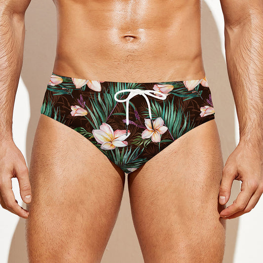 Tropical Frangipani Flower Print Men's Swim Briefs