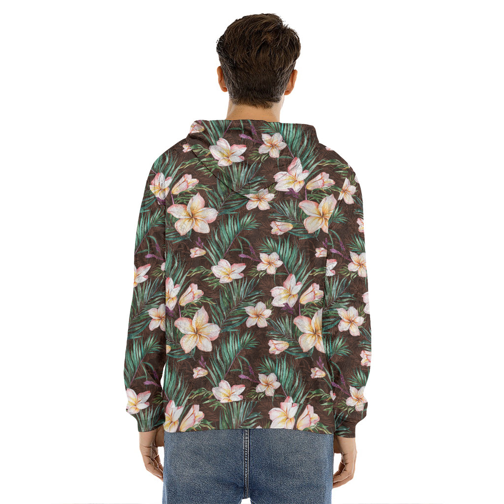 Tropical Frangipani Flower Print Men's Velvet Pullover Hoodie