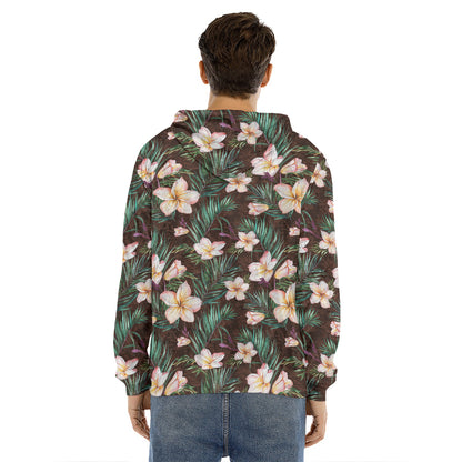 Tropical Frangipani Flower Print Men's Velvet Pullover Hoodie