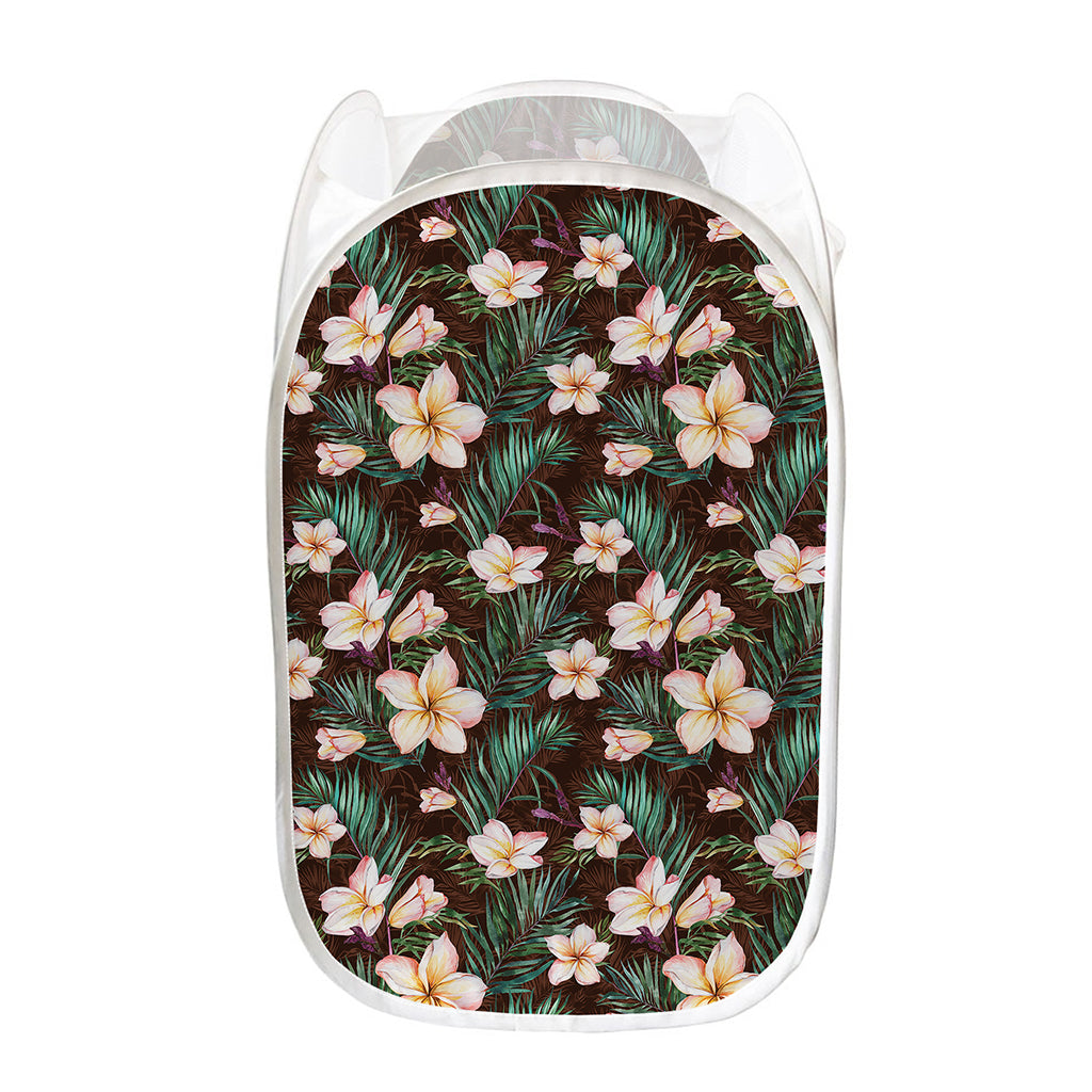 Tropical Frangipani Flower Print Mesh Laundry Hamper