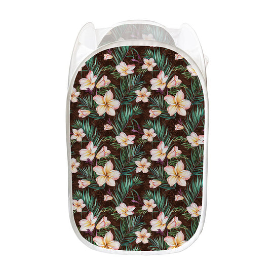 Tropical Frangipani Flower Print Mesh Laundry Hamper