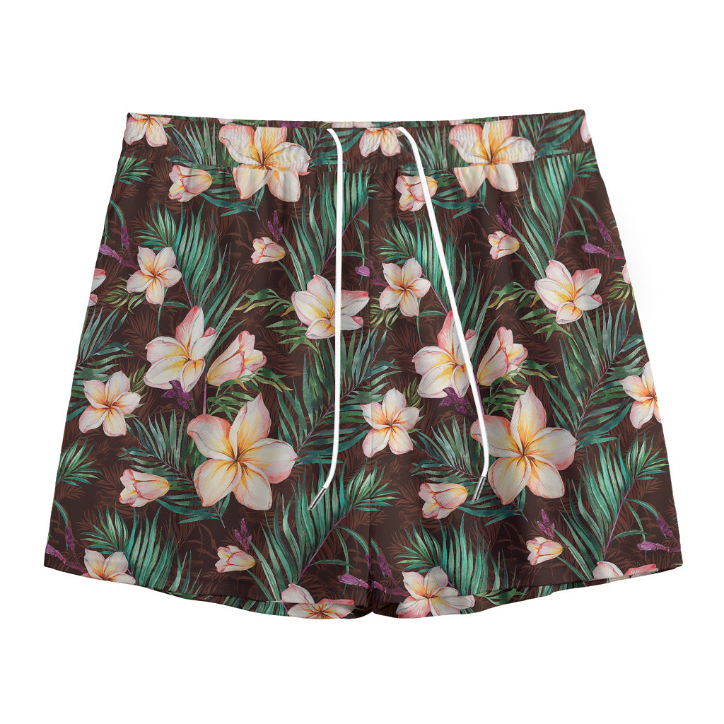 Tropical Frangipani Flower Print Mesh Shorts