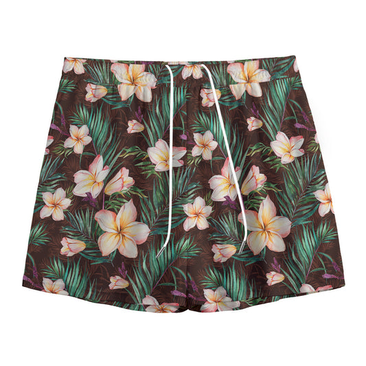 Tropical Frangipani Flower Print Mesh Shorts