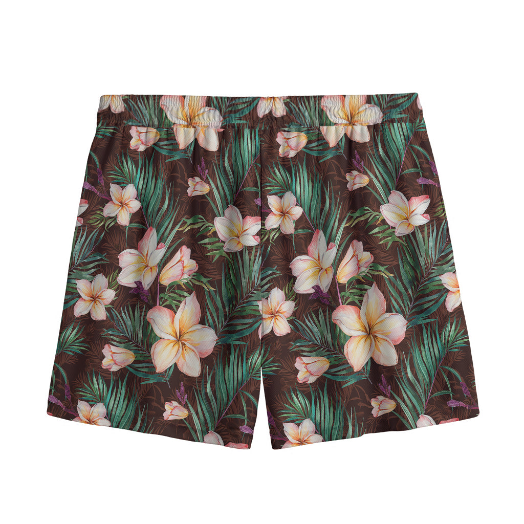 Tropical Frangipani Flower Print Mesh Shorts