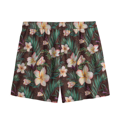 Tropical Frangipani Flower Print Mesh Shorts