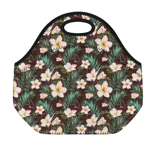 Tropical Frangipani Flower Print Neoprene Lunch Bag