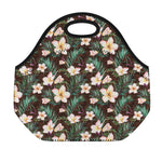 Tropical Frangipani Flower Print Neoprene Lunch Bag