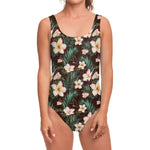 Tropical Frangipani Flower Print One Piece Swimsuit