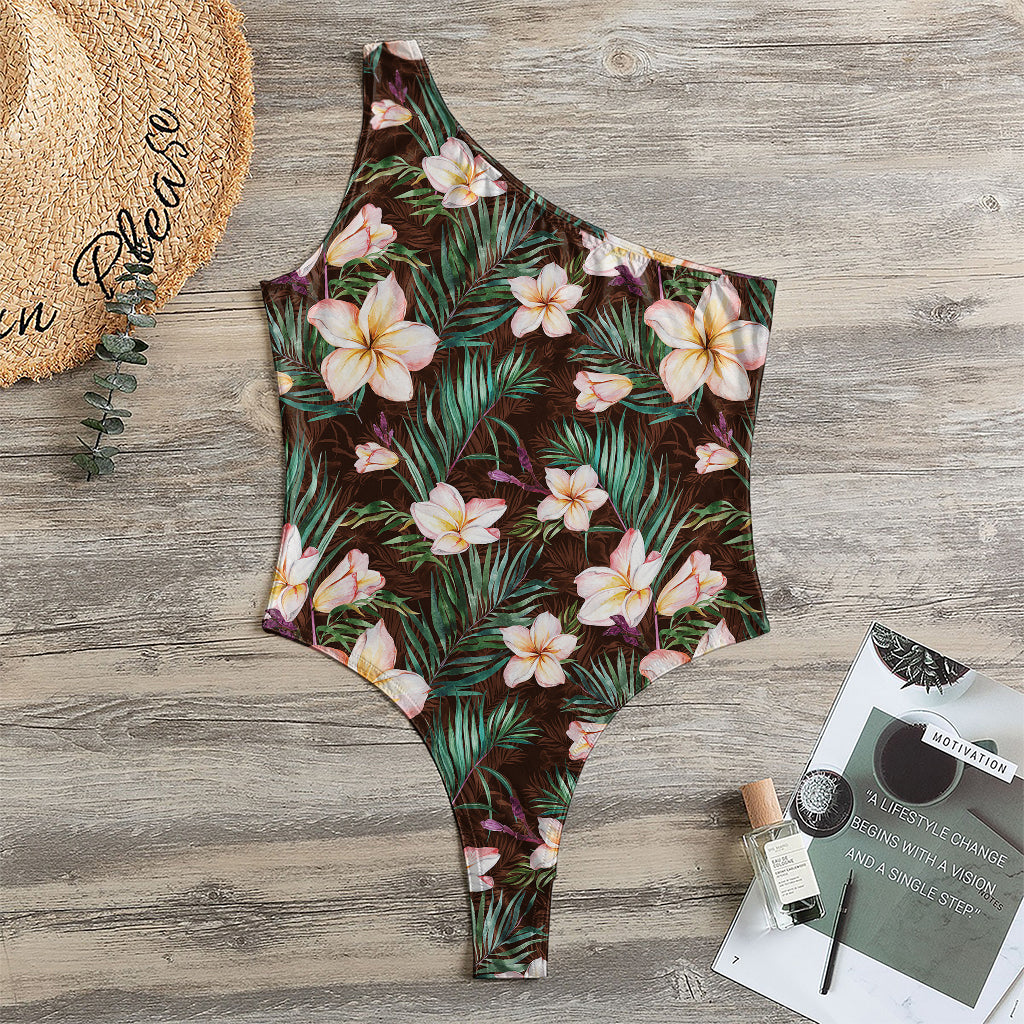 Tropical Frangipani Flower Print One Shoulder Bodysuit