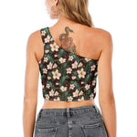 Tropical Frangipani Flower Print One Shoulder Crop Top