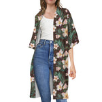 Tropical Frangipani Flower Print Open Front Beach Cover Up