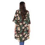 Tropical Frangipani Flower Print Open Front Beach Cover Up