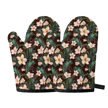 Tropical Frangipani Flower Print Oven Mitts