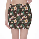 Tropical Frangipani Flower Print Pencil Mini Skirt
