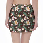 Tropical Frangipani Flower Print Pencil Mini Skirt