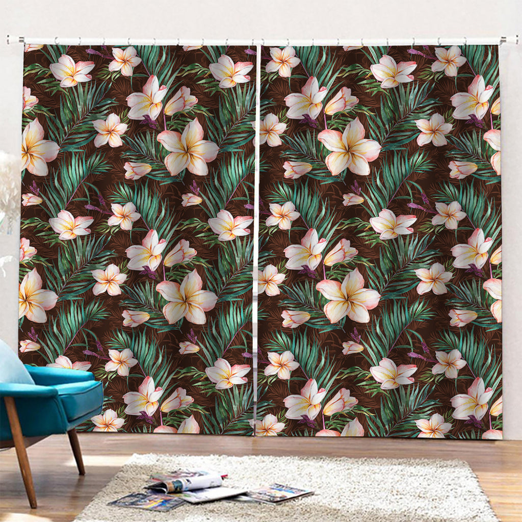 Tropical Frangipani Flower Print Pencil Pleat Curtains