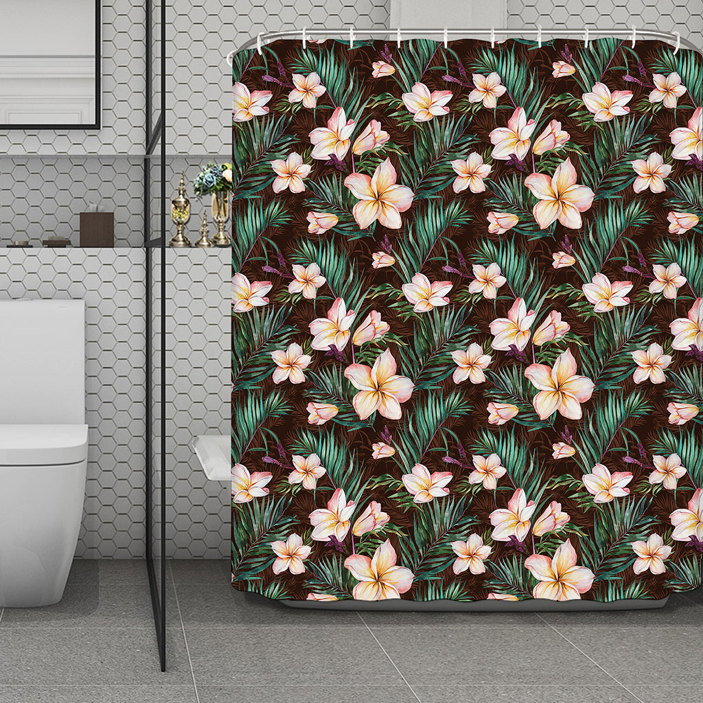 Tropical Frangipani Flower Print Polyester Shower Curtain