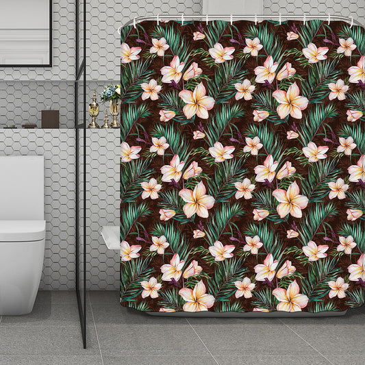 Tropical Frangipani Flower Print Polyester Shower Curtain