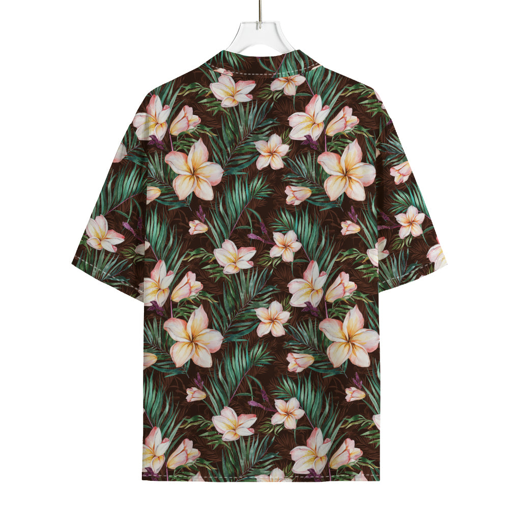 Tropical Frangipani Flower Print Rayon Hawaiian Shirt