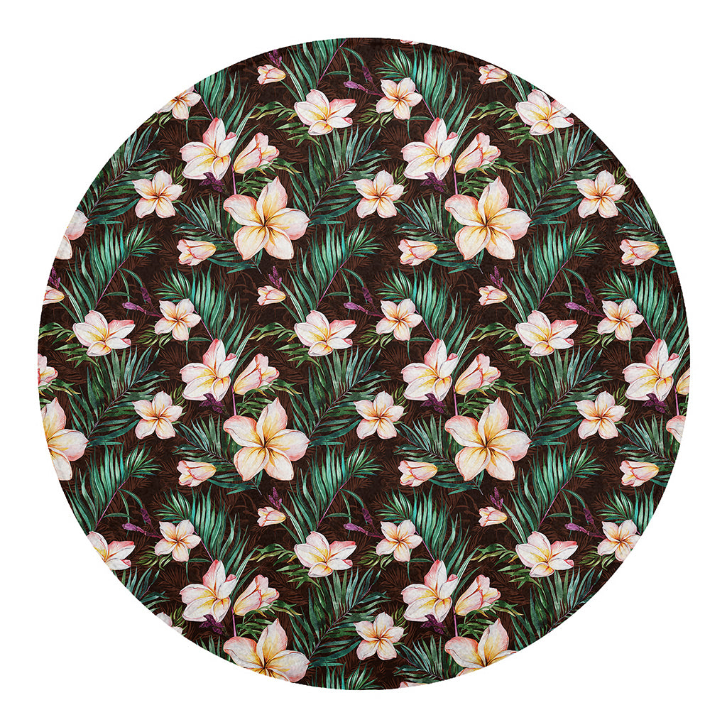Tropical Frangipani Flower Print Round Blanket
