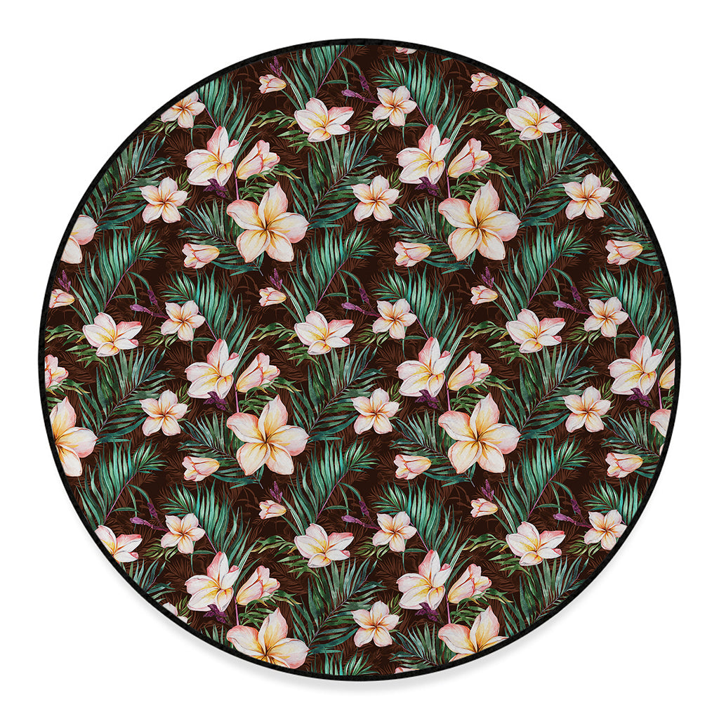 Tropical Frangipani Flower Print Round Floor Mat