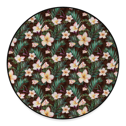 Tropical Frangipani Flower Print Round Floor Mat