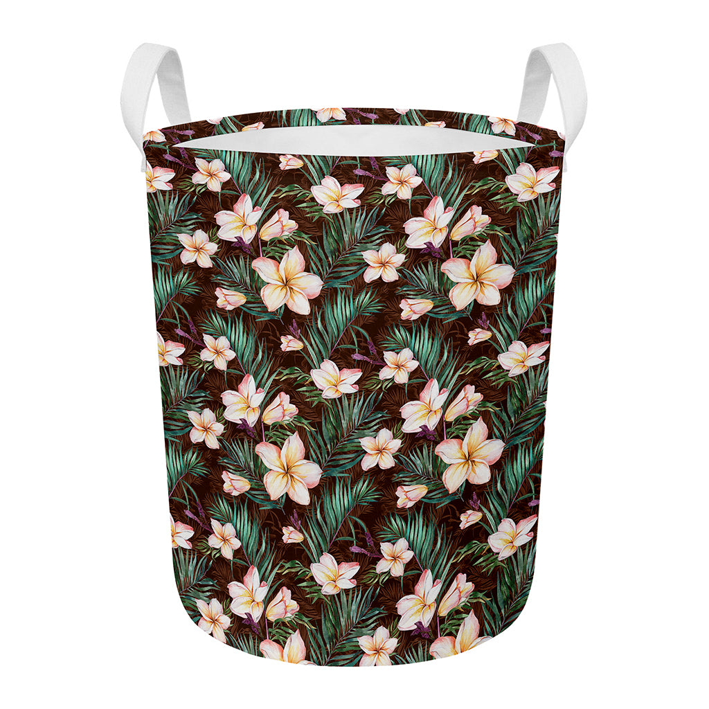 Tropical Frangipani Flower Print Round Laundry Basket