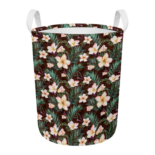 Tropical Frangipani Flower Print Round Laundry Basket