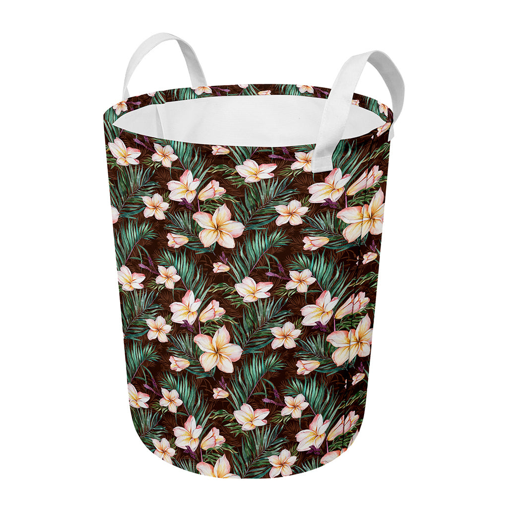 Tropical Frangipani Flower Print Round Laundry Basket