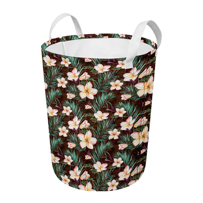Tropical Frangipani Flower Print Round Laundry Basket