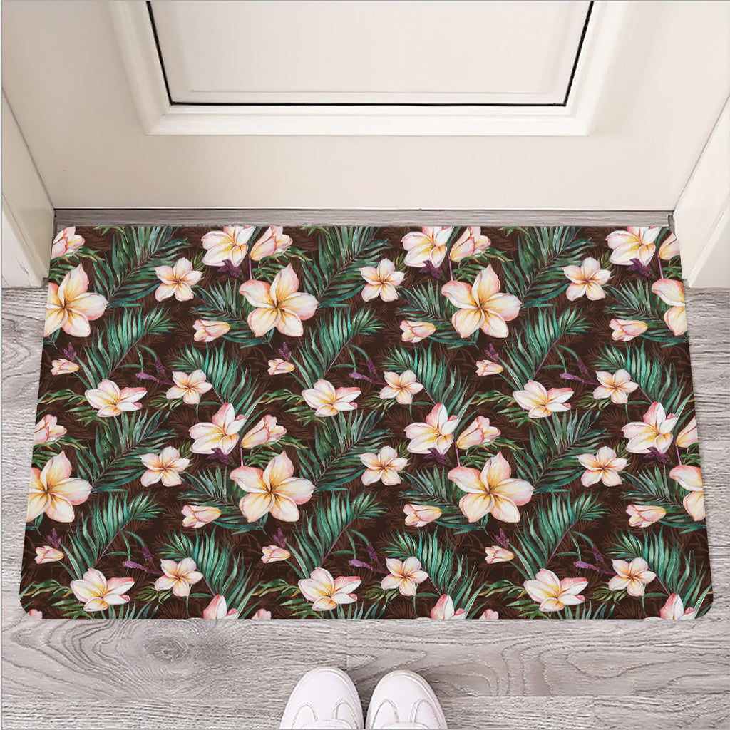 Tropical Frangipani Flower Print Rubber Doormat