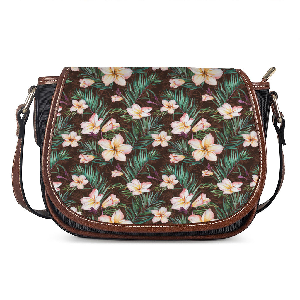 Tropical Frangipani Flower Print Saddle Bag
