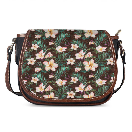 Tropical Frangipani Flower Print Saddle Bag