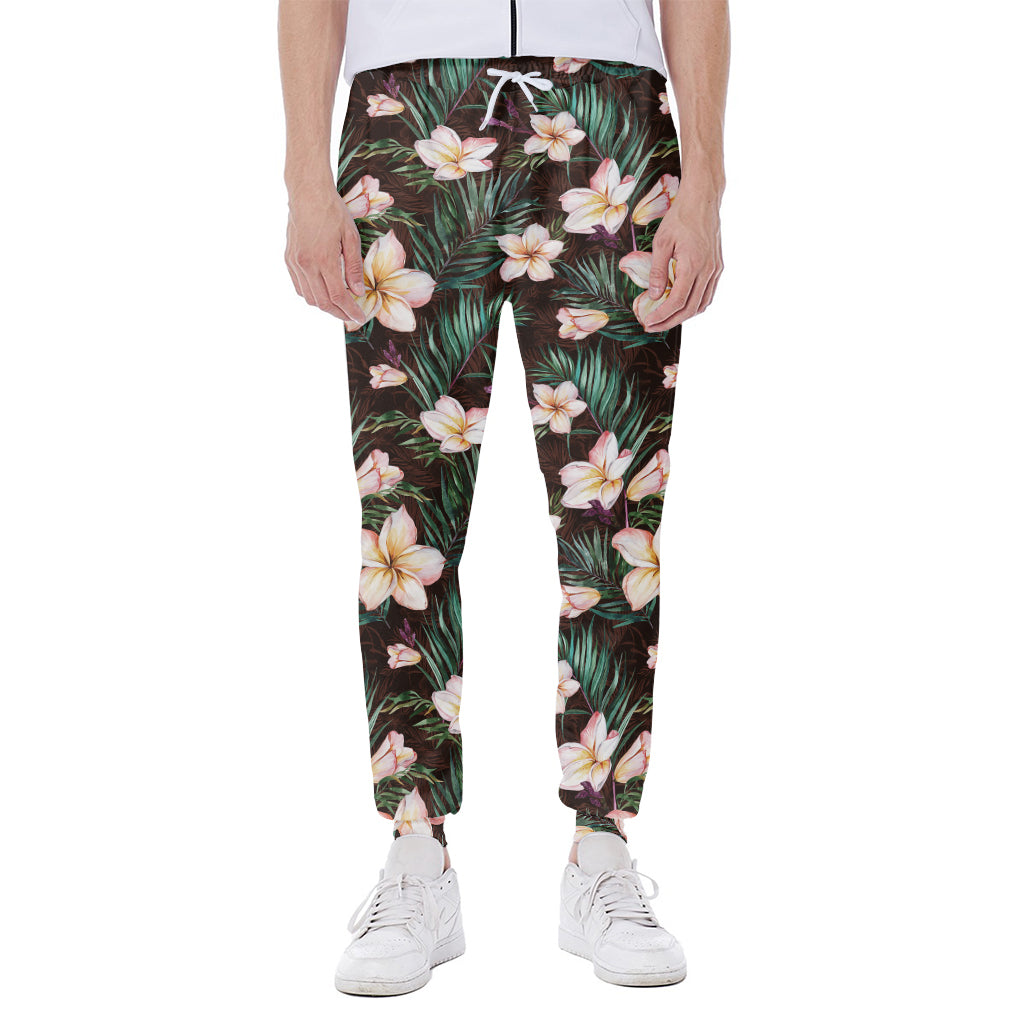 Tropical Frangipani Flower Print Scuba Joggers