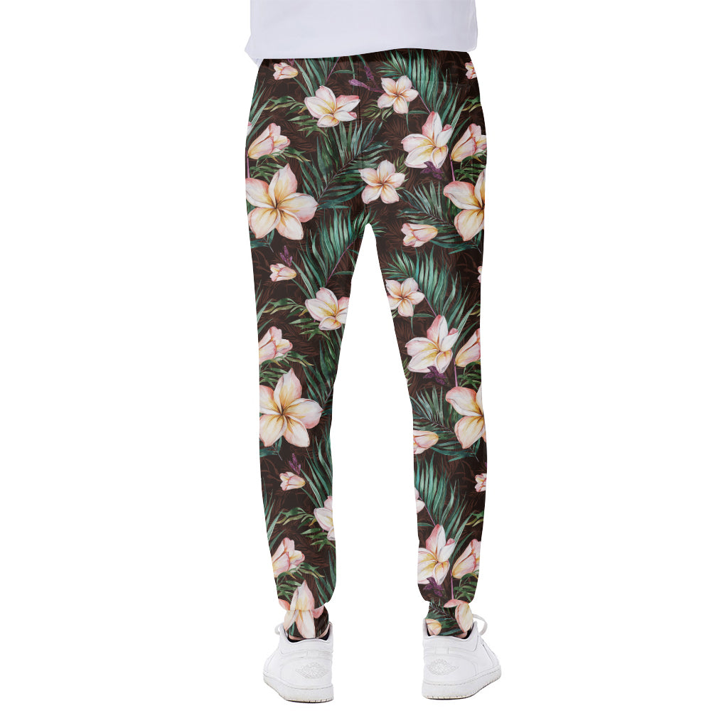 Tropical Frangipani Flower Print Scuba Joggers