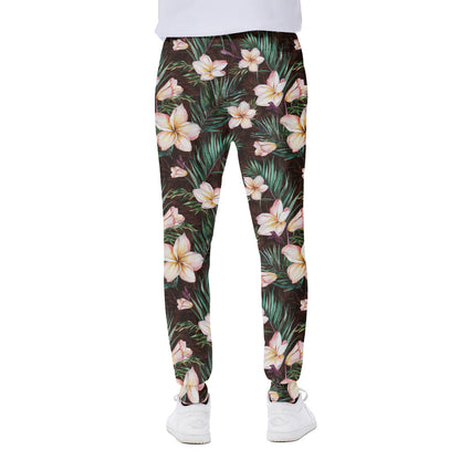 Tropical Frangipani Flower Print Scuba Joggers