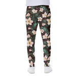 Tropical Frangipani Flower Print Scuba Joggers