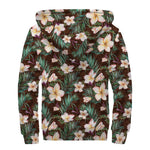 Tropical Frangipani Flower Print Sherpa Lined Zip Up Hoodie