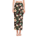 Tropical Frangipani Flower Print Side Slit Maxi Skirt