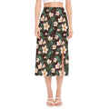 Tropical Frangipani Flower Print Side Slit Midi Skirt