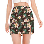 Tropical Frangipani Flower Print Side Slit Mini Skirt