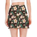 Tropical Frangipani Flower Print Side Slit Mini Skirt