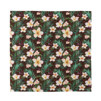 Tropical Frangipani Flower Print Silk Bandana